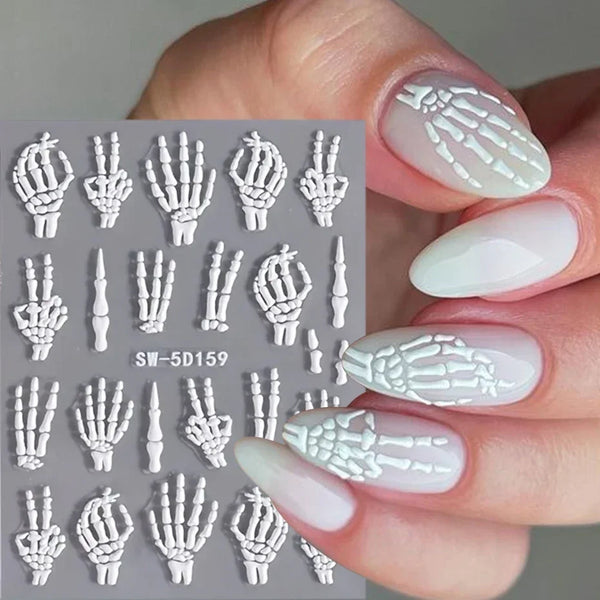 Spooktacular 5D Relief Skeleton Hand Nail Art Stickers with Devil's Eye Slider Decal for DIY Manicure Decoration - Perfect Halloween Nail Accessories & Tools